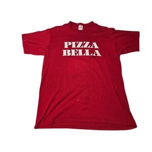 Vintage Pizza Bella Red Tee Jerzees Made in USA L Restaurant Graphic Shirt As Is